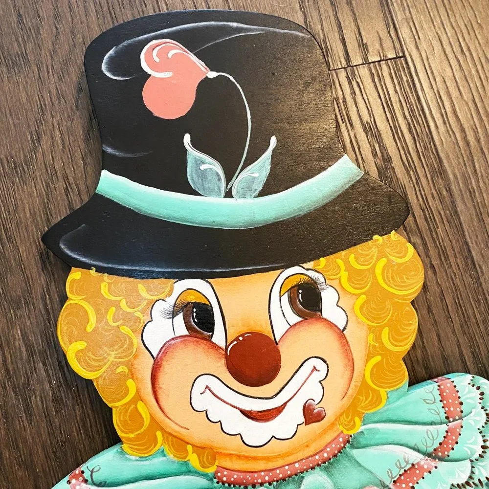 Baby Room Friendly Clown Wall Decor Wood Handpainted - Picture 2 of 5